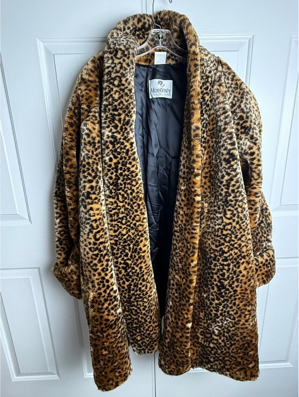 Vintage Monterey Fashion Leopard Print Faux Fur Swing Coat Plus Size 3X USA Made